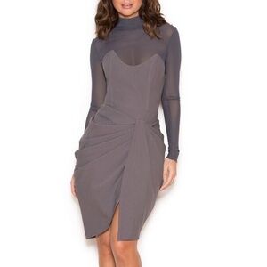 NWT House of CB “Klaudi” grey draped bustier dress